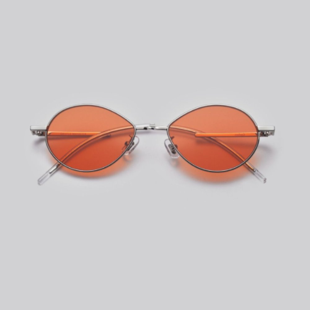 GENTLE MONSTER Oval Silver Frame Sunglasses with Orange Lenses